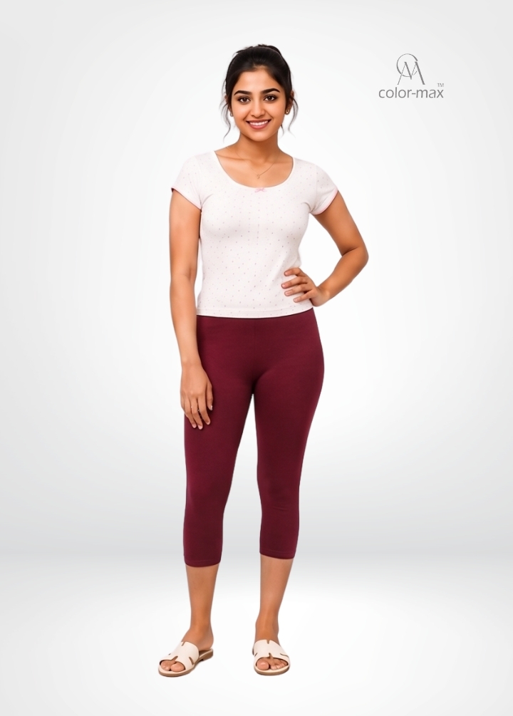 MEROON - Premium Cotton Lycra Capri Leggings